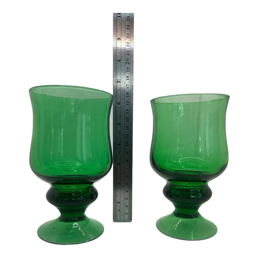 Vintage Nancy Calhoun Solid Colors Green Water Goblets Set of 2 Mid Century MCM